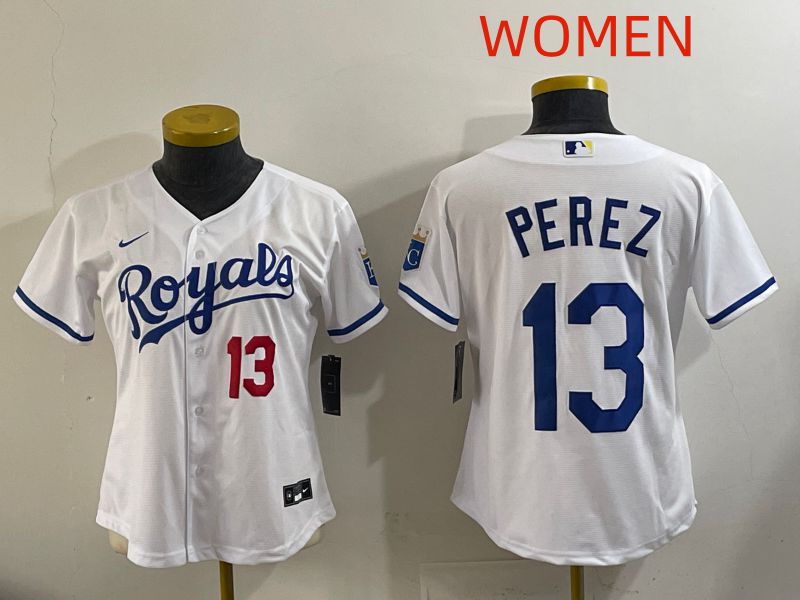 Women Kansas City Royals #13 Perez White Game Nike MLB Jersey style 002->women mlb jersey->Women Jersey